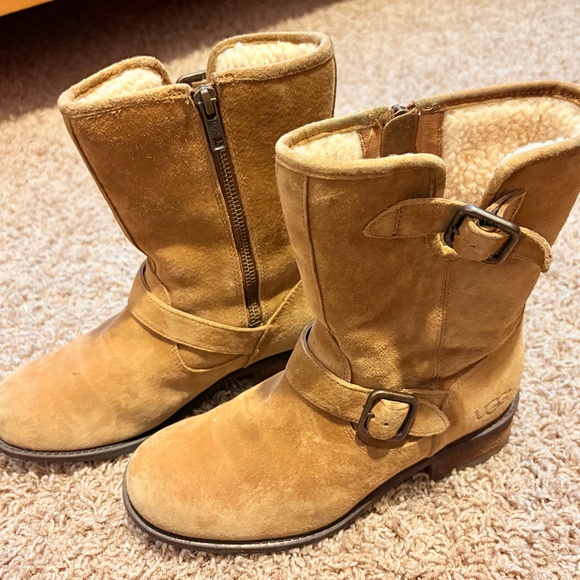 UGG Tan Shearling Boots with Buckle - Picture 3 of 6
